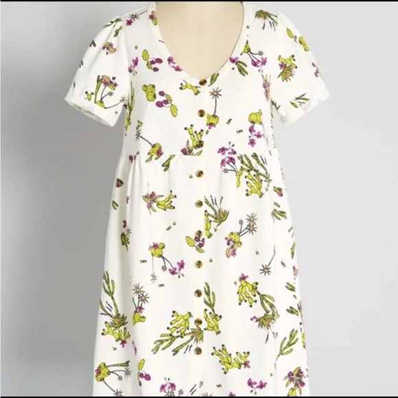 ModCloth Easy Days Smock Dress Western Desert Cactus Print Cotton Blend S - Picture 1 of 11